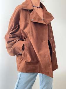 Cross Front Suede Leather Jacket Chocolate