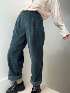 Dockers High Pleated Wide Leg Trousers Green Corduroy