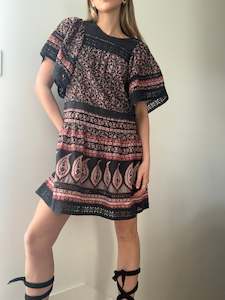 Broderie Anglaise Block Print Mini Dress