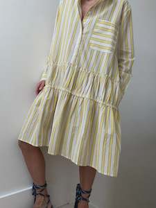 Clearance: Frances Shirt Line Dress Striped Lemon