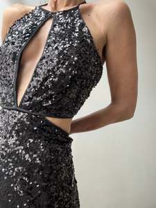 Ganni Strappy Backless Sequin Dress Black