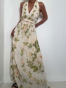 Halter Neck Floral Chiffon Maxi Dress
