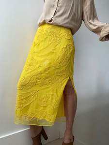 Ralph Lauren: Beaded Mesh Midi Skirt Lemon Daffodil