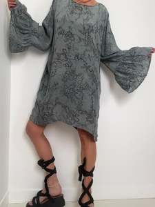 Project Aj 117: Bell Sleeve Mini Dress Grey Marble
