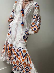 March 11 Midi Dress White & Orange