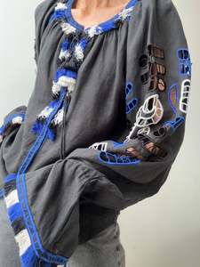 March 11 Blouse Blue Lattice Sleeve