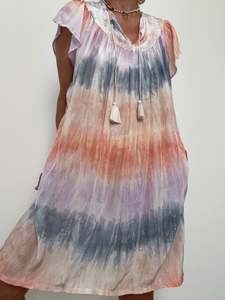 Capped Sleeve Tunic Dress Pastel Tiedye