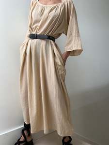 Products: Round Neck Cotton Dress in Biege