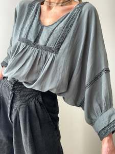 Cotton Bib Blouse in Blue