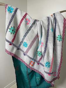 Quilts: Kantha Quilt Green White Floral