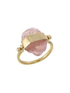 Rough Gem Swivel Ring Gold Rose Quartz