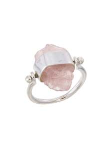 Tiger Frame: Rough Gem Swivel Ring Silver Rose Quartz