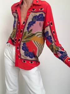 Sand Surreal Scarf Pajama Shirt Coral