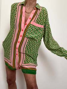 Bottoms: Farm Rio Mixed Cashew Scarf Romper