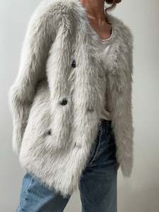 Grey Fur Double Breasted Jacket