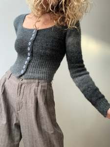 Cardigans: Grey Hues Square Neck Crop Cardigan