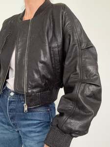 Leather Bomber Jacket Midnight Pebble