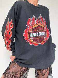 Red Flame Harley Davidson Vintage Style Tee
