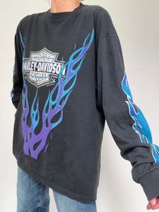 Blue Flame Harley Davidson Vintage Style Tee