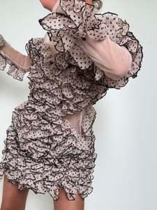 Dresses: Polyester Peacock Ruffle Mini