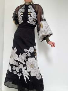 Dresses: Organdie Applique Midi Dress Black