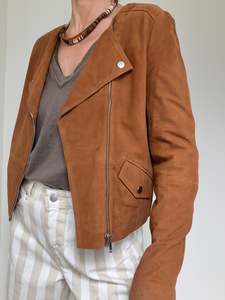 Suede Round Neck Fitted Jacket