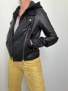 Leather Biker With Hood