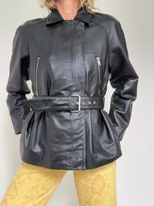 Leather Jackets: Grained Leather Oversized Biker Jacket