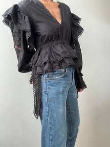 Farm Rio Embroidered Blouse Black