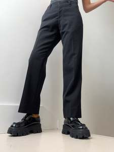 Trousers: Vintage Crisp Black Wool Pants