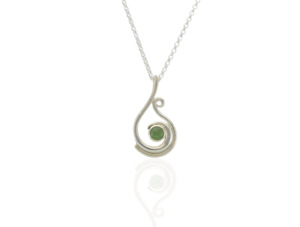 Silver Frond Pendant with Greenstone Cabochon