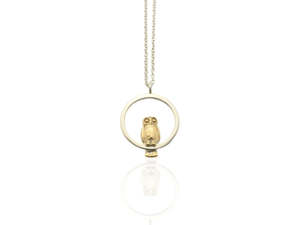 New Zealand Inspired Jewellery: Owl Pendant - Silver and Gold