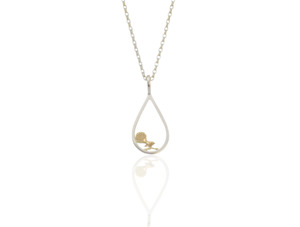 New Zealand Inspired Jewellery: Fantail Bird Pendant - Silver and Gold