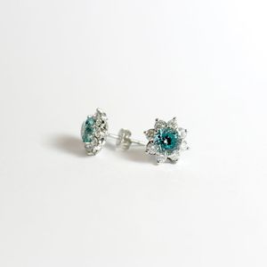 Earrings Jewellers Bench: Blue Zircon and Diamond Earrings
