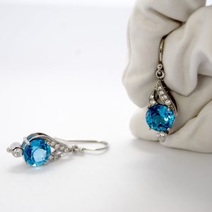 Handmade Blue Topaz and Diamond Drop Earrings