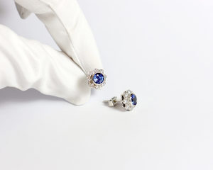 Handmade Sapphire and Diamond Cluster Earrings