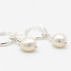 Silver Pearl Hoop Earrings