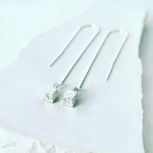 Cube Thread Earrings with Hammered Texture