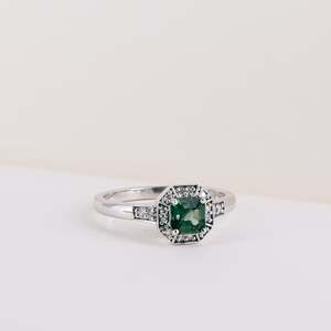 Engagement Rings: Green Sapphire and Diamond 9ct White Gold Ring