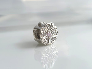Products: 925 Sterling Silver Pink Pave Floral Charm (3.3grams) 1123250914-1