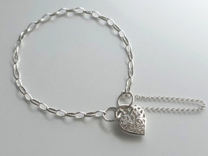 Products: 925 Sterling Silver Oval Belcher Filigree Heart Padlock Bracelet, 19cm (5.2grams) 1217260327