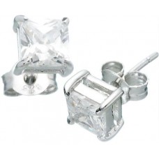 Products: 18K W-Gold S-Silver Princess 1ctCz Earrings