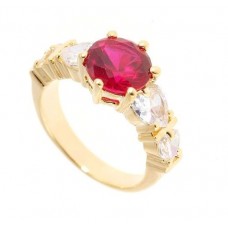 Products: 18K Gold Plated 4 Created Diamonds Ruby Ring