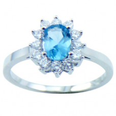 18K White Gold Plated Oval Topaz CZ Ring