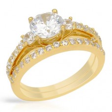 5.80 CTW Cz G-Plated S-Silver Wedding Ring Set