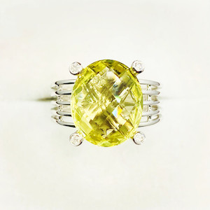 3.70cts Topaz / Moldavite & Diamonds Cocktail Ring in Sterling Silver (9922)&hellip;