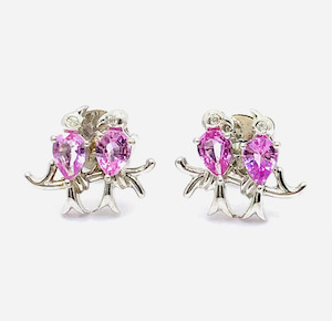 Lovebirds Natural Pink Sapphire with Diamond Earrings in Sterling Silver J Ferns Jewellery