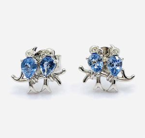 Products: Lovebirds Natural Blue Sapphire with Diamond Earrings in Sterling Silver J Ferns Jewellery