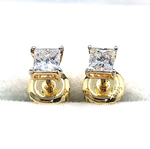 Products: Princess Solitaire 1/3 Carat TW of SI2 Diamonds Stud Earrings in Yellow Gold J Ferns Jewellery