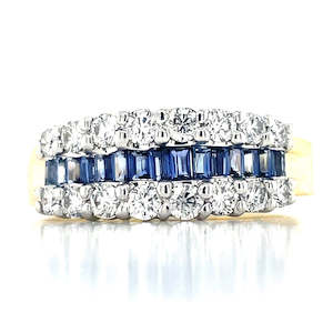 Jewellery Sapphire: 18k B/Tn 0.57ct Baguette Sapphires & 0.56ct Diamonds Ring